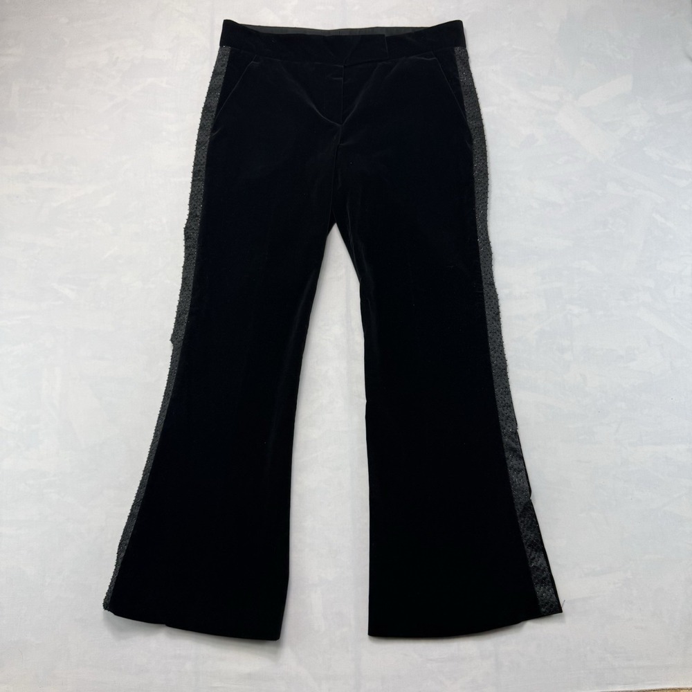 Theory Velvet Flare Pants Womens 8 Black Wide Leg Side Stripe USA
